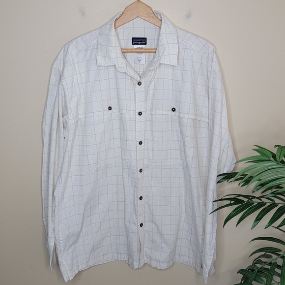 Patagonia | Ivory Brown Yellow Plaid Button Down Long Sleeve Shirt Size XL - Picture 1 of 4